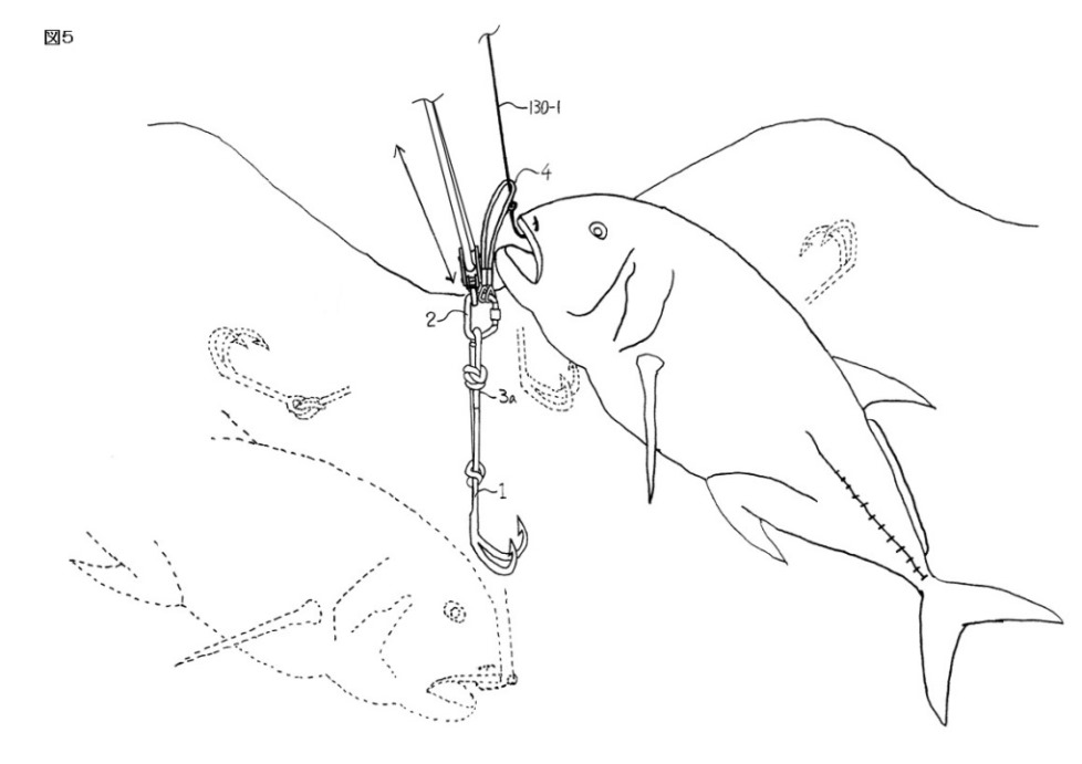 巨魚取り込みシステムのギャフ掛けのメカニズムを示す図面
