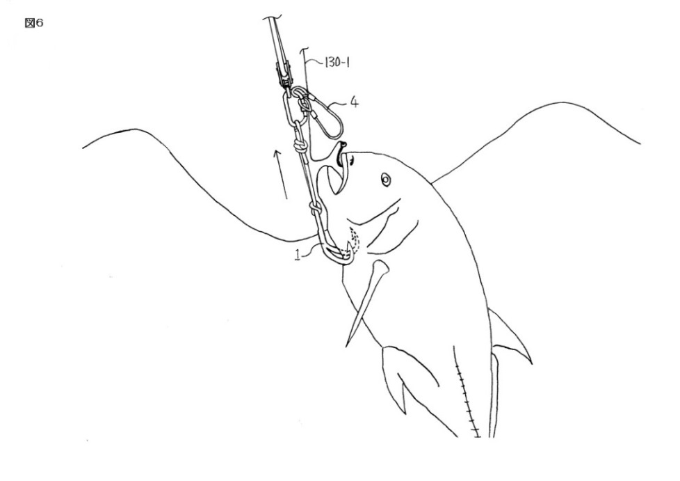 巨魚取り込みシステムのフッキングのメカニズムを示す図面